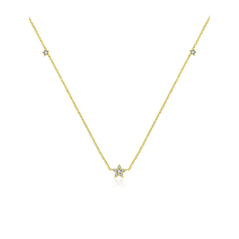 18k Gold Triple Star Shape Diamond Necklace / Choker