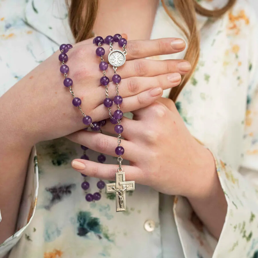 AMETHYST BEADS - ROSARY - SILVER