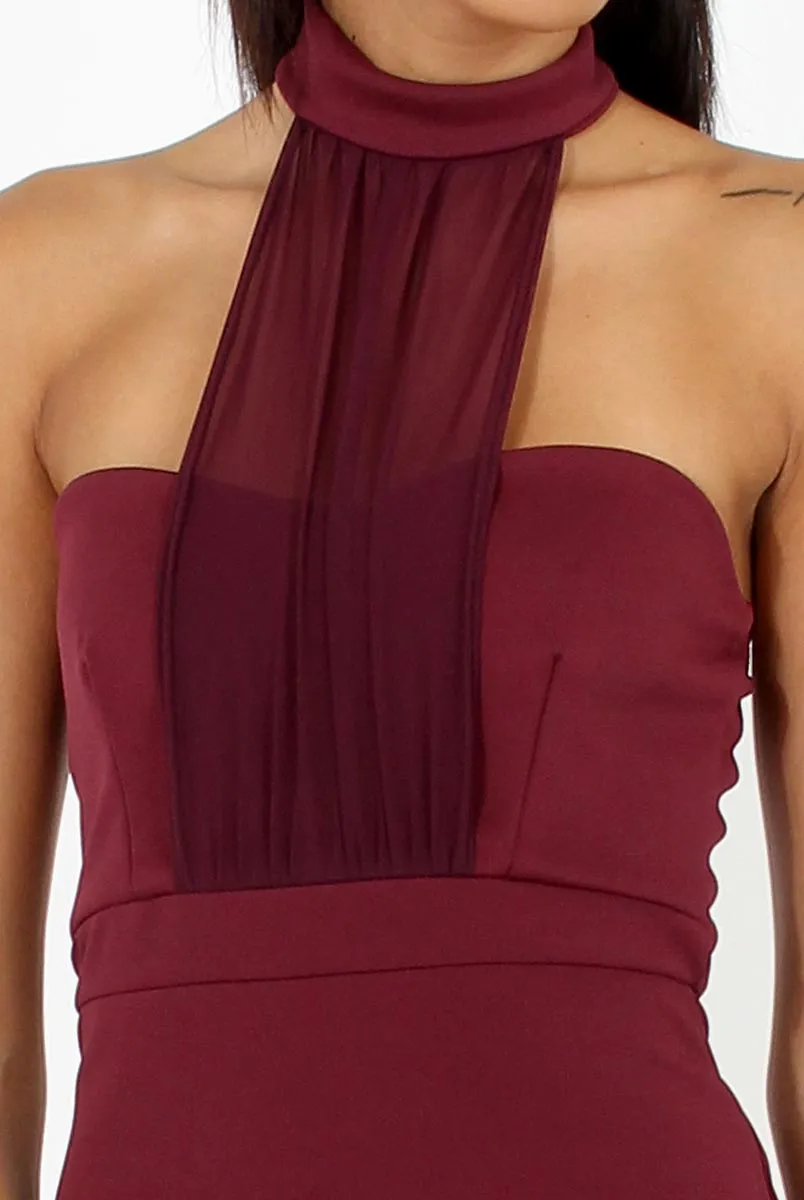 Aubergine Choker Bandeau Mesh Dress - Alva