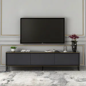 Base porta tv moderno 3 ante colore antracite e marmo nero bordi dorati cm 180x35x45h