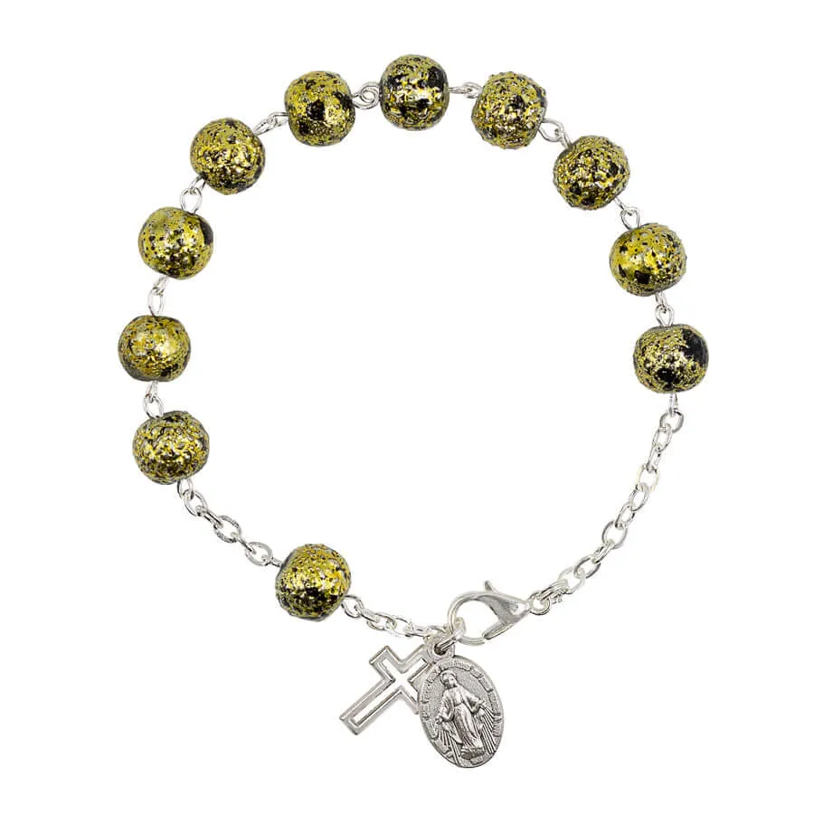 BLACK AND GOLD ROSARY BRACELET - GLASS AND METAL