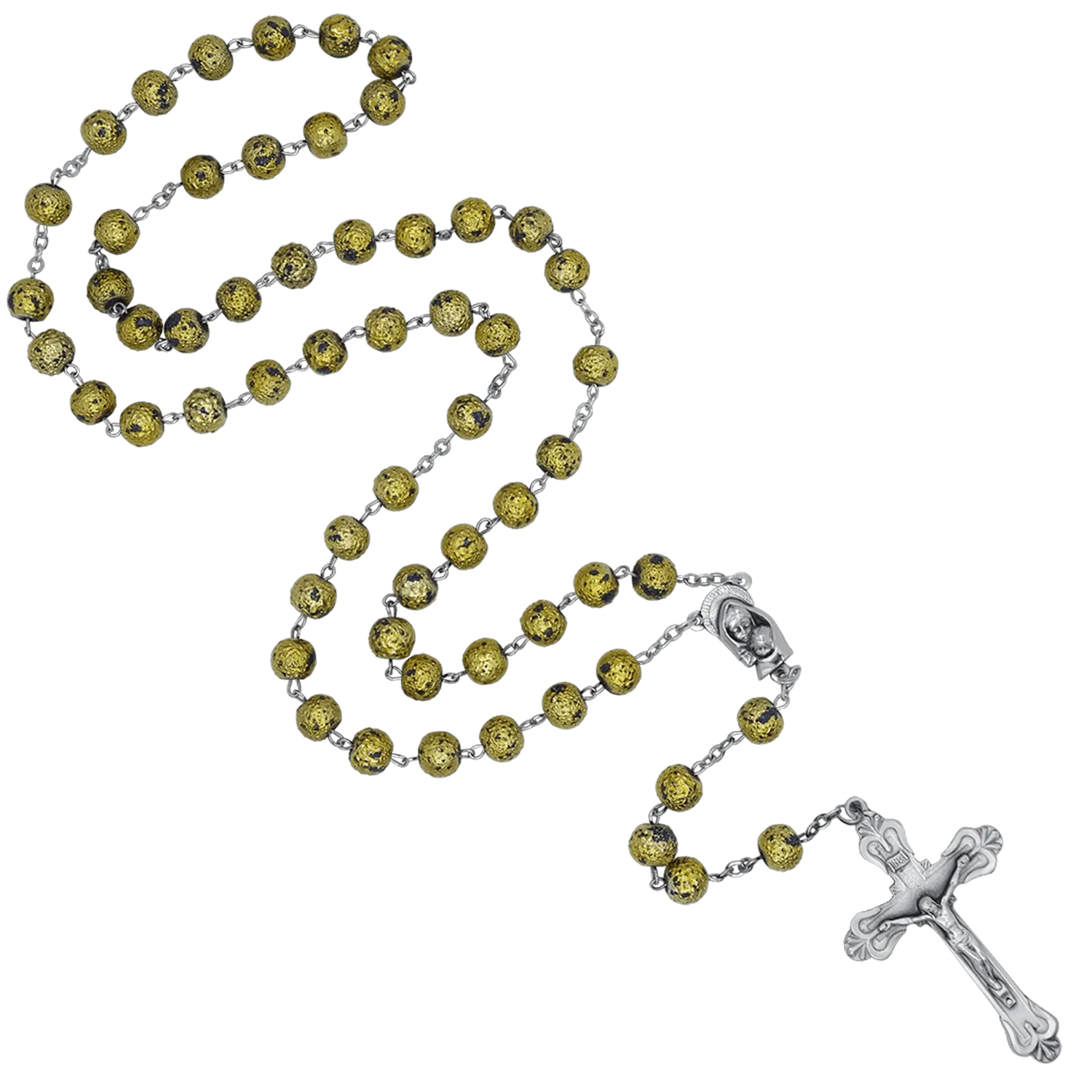 BLUE AND GOLD ROSARY - GLASS AND METAL