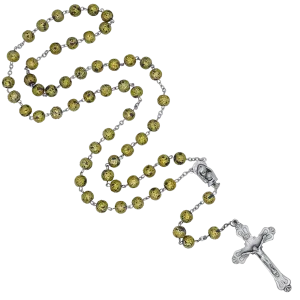 BLUE AND GOLD ROSARY - GLASS AND METAL