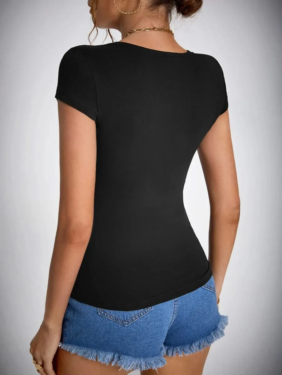 Blusa Justa Manga Curta Decote V