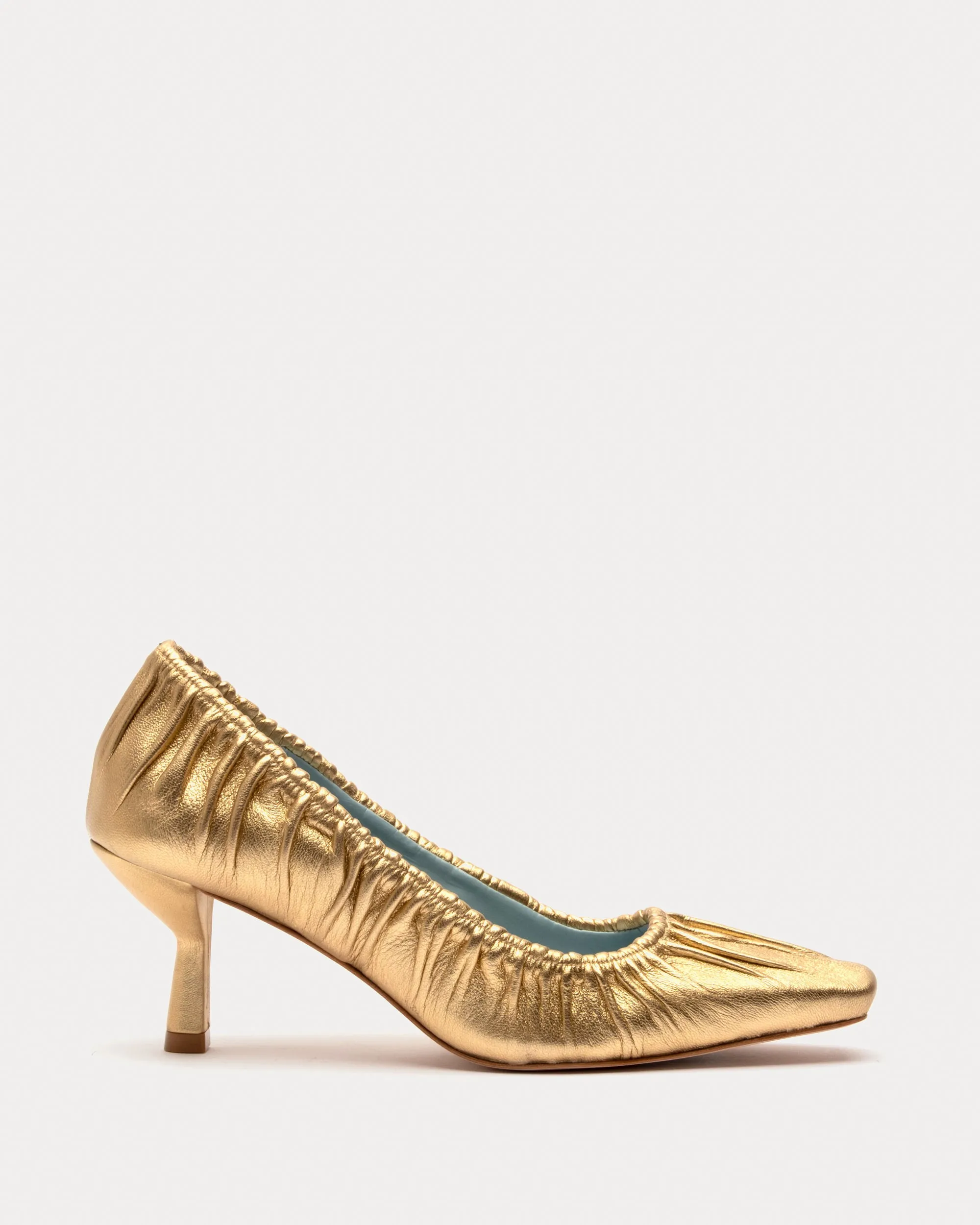 Britta Ruched Heel Metallic Leather Platino