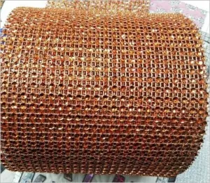 Copper Orange Diamante ribbon, Crystal effect cake trim, BUY 1 GET 1 FREE diamond mesh, bling mesh 1 Meter cake trim. by Crystal wedding uk