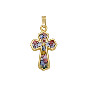 CROSS PENDANT - MICROMOSAIC JEWELRY - GOLDEN SILVER