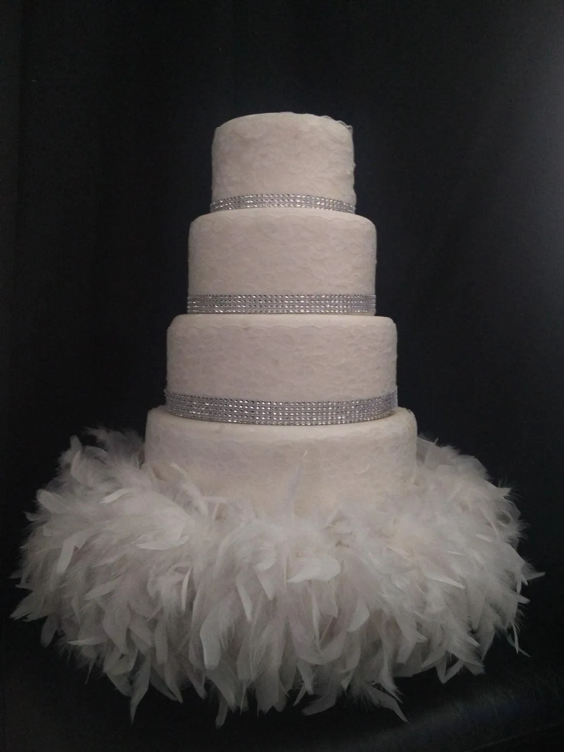 Diamante and Feather surround wedding cake stand riser - all sizes- many sizes and colours by Crystal wedding uk