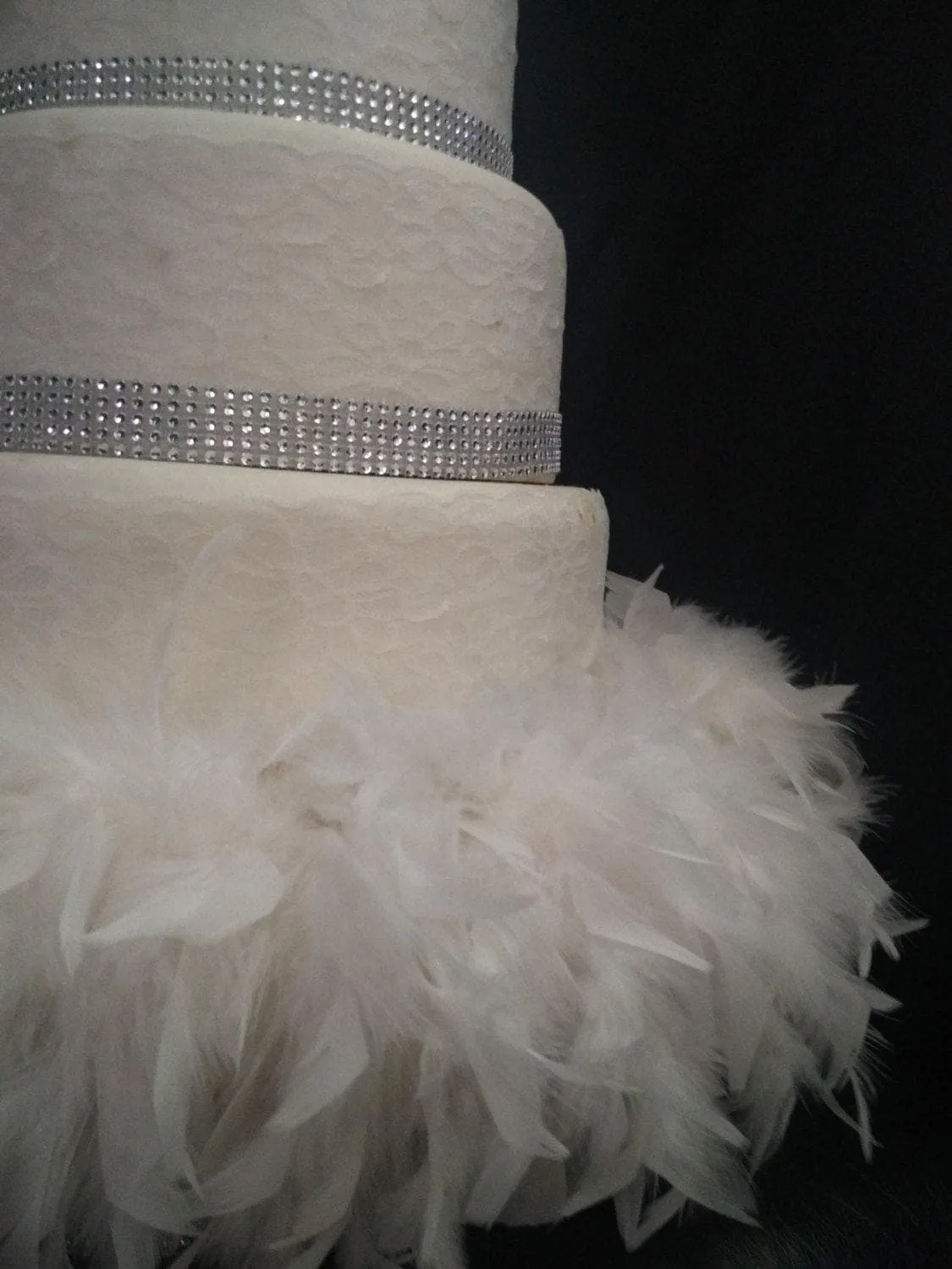 Diamante and Feather surround wedding cake stand riser - all sizes- many sizes and colours by Crystal wedding uk