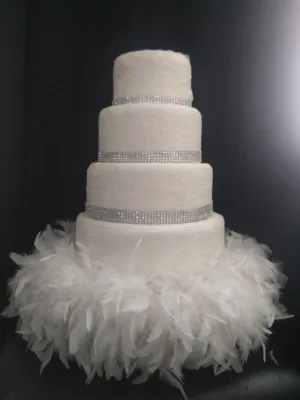 Diamante and Feather surround wedding cake stand riser - all sizes- many sizes and colours by Crystal wedding uk