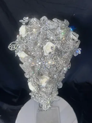 Diamante bouquet, rose &  brooch Jewel rhinestone crystal wedding bouquet Crystal Bridal Bouquet, rose cascade bouquet Crystal wedding uk