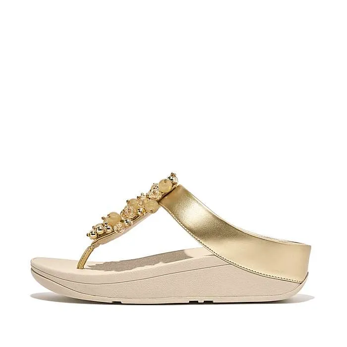 Fitflop Women Fino Bauble-Bead Toe-Post Sandals |HI9-675| Platino