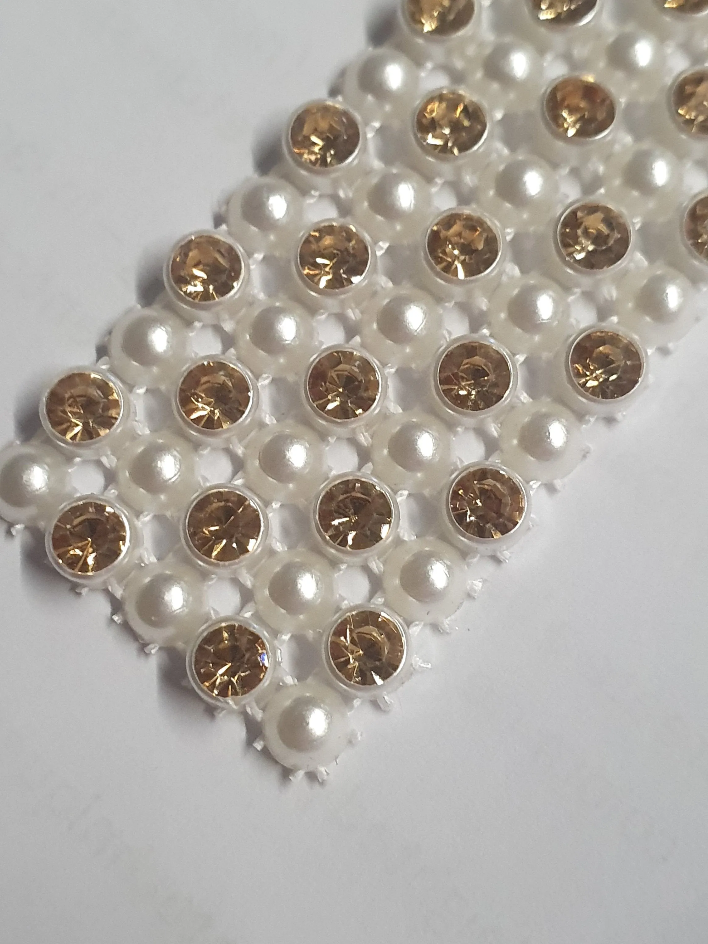 Gold Diamante & white pearl ribbon string style banding ,rhinestone wedding cake decoration 1 yard  - White and Gold