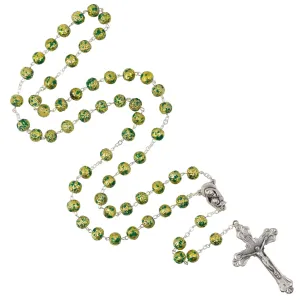 GREEN AND GOLD ROSARY - GLASS AND METAL