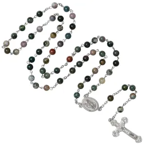 GREEN STONES ROSARY - METAL