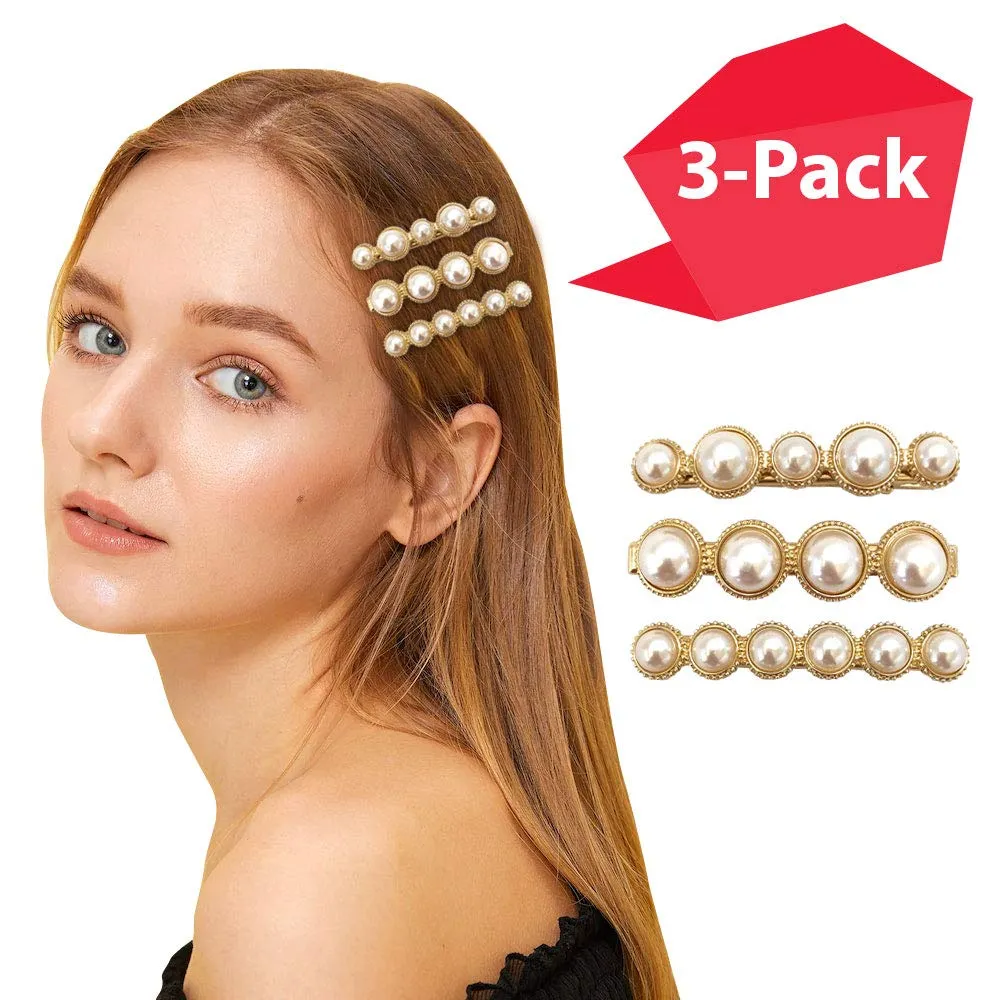 Hawwwy Stunning Pearl Hair Clips for Women Girls, Gold Metal Hair Clasp, Cute Hair Clips