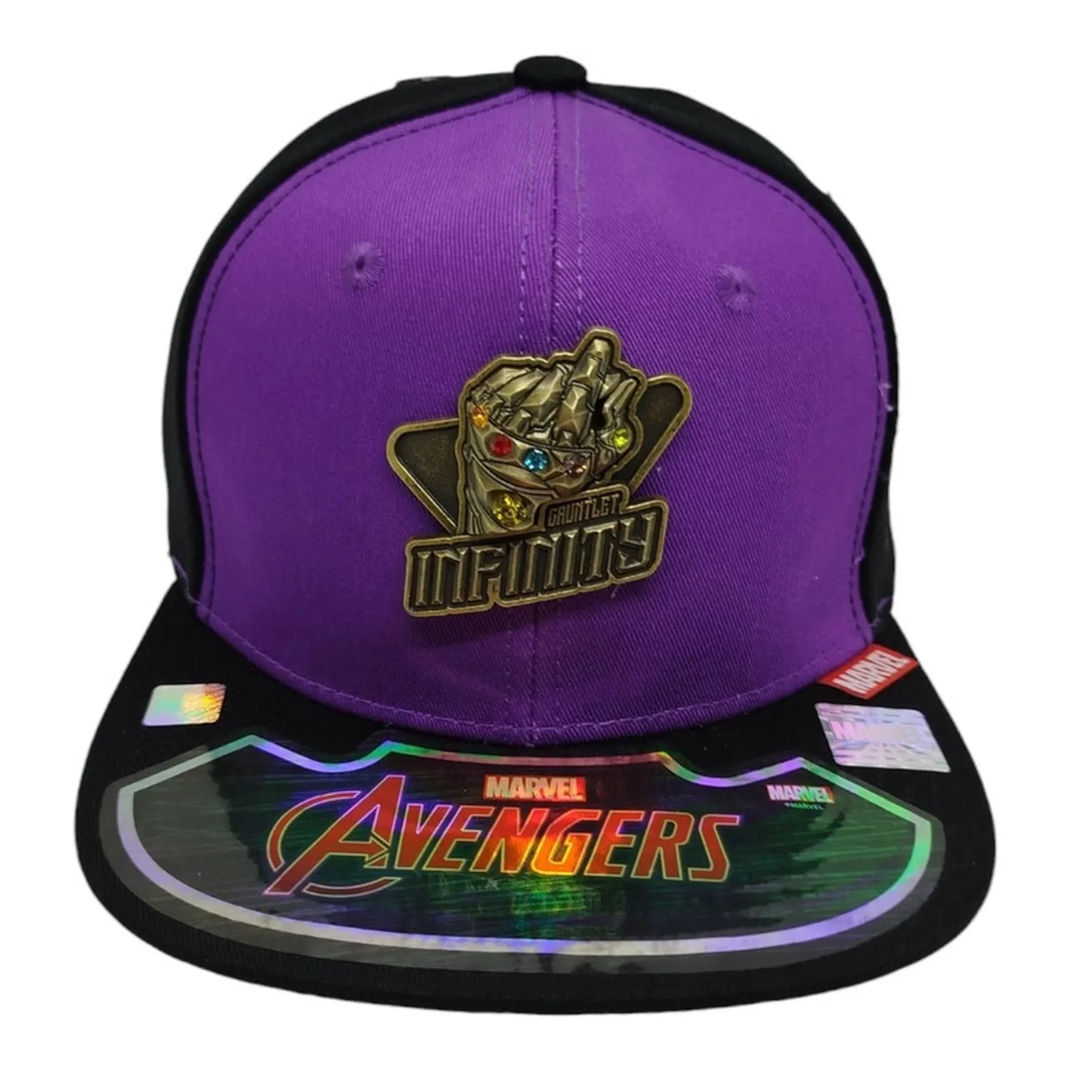 Kndit Caps Gorra Negra Con Morada Placa Bronce Gauntlet Infinity Gemas Avengers: Infinity War