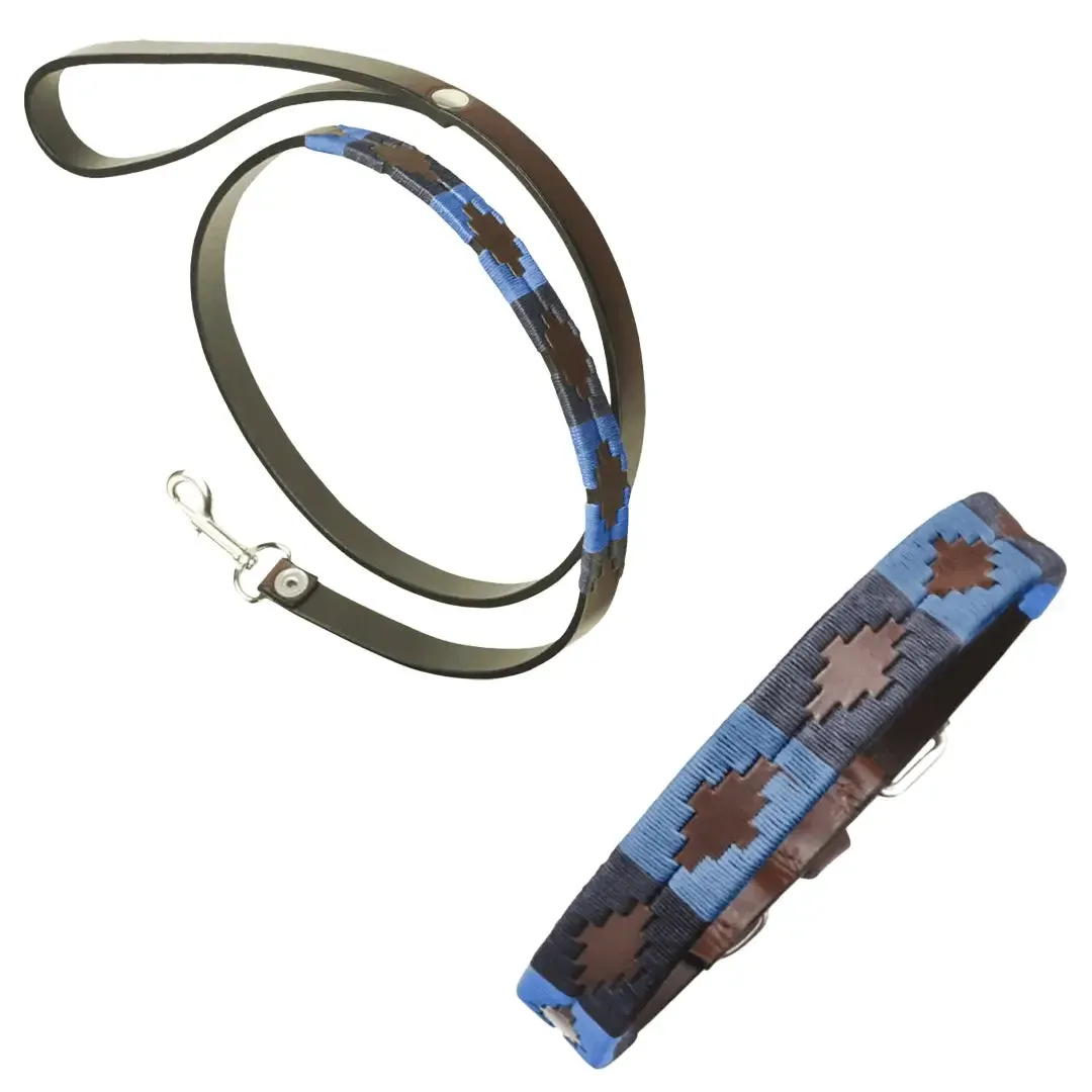 Leather Dog Collar & Lead - Azules by Pampeano