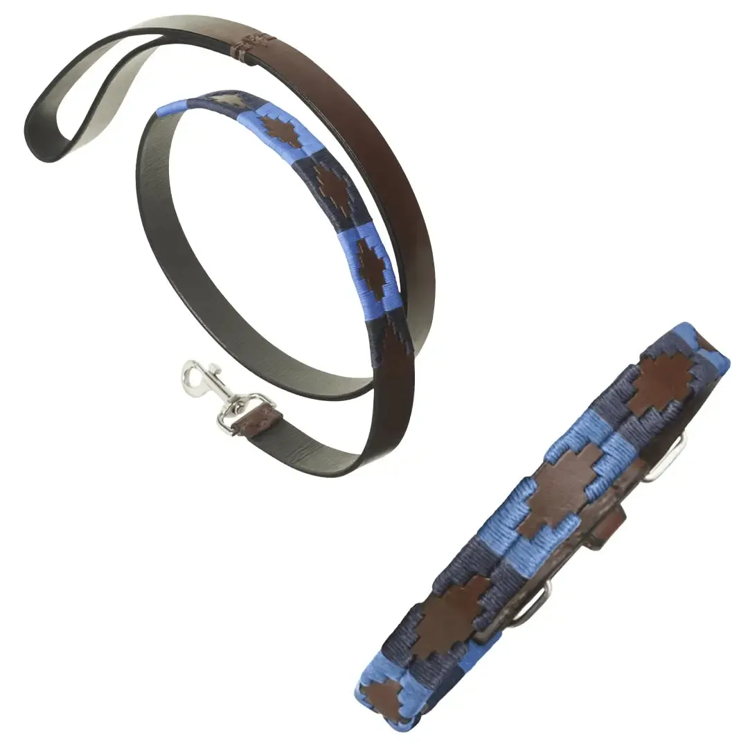 Leather Dog Collar & Lead - Azules by Pampeano