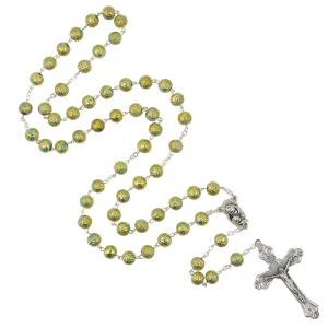 LIGHT BLUE AND GOLD ROSARY - GLASS AND METAL