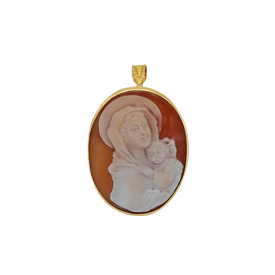 MADONNA WITH BABY JESUS- CAMEO PENDANT - GOLD