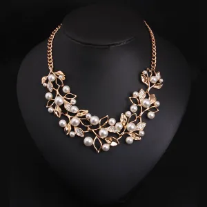 Match-Right Simulated Pearl Necklaces & Pendants  Leaves Statement Necklace Women Collares Ethnic Jewelry for Personalized Gifts