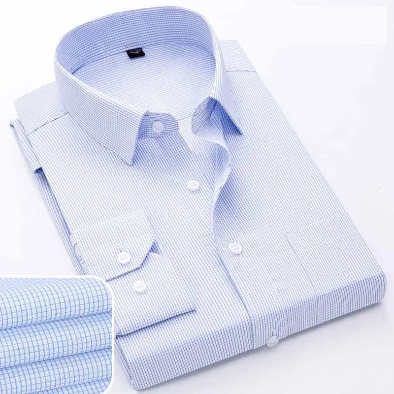 Men's Long-Sleeved Plaid Slub Cotton Shirt | Business Casual Shirt with Pocket Decoration