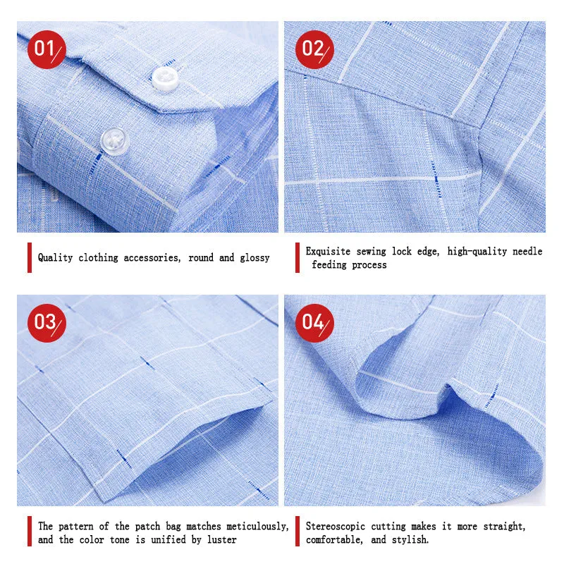 Men's Long-Sleeved Plaid Slub Cotton Shirt | Business Casual Shirt with Pocket Decoration