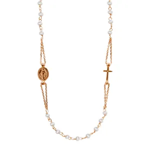 MIRACULOUS AND CROSS - PEARL NECKLACE - ROSE GOLD