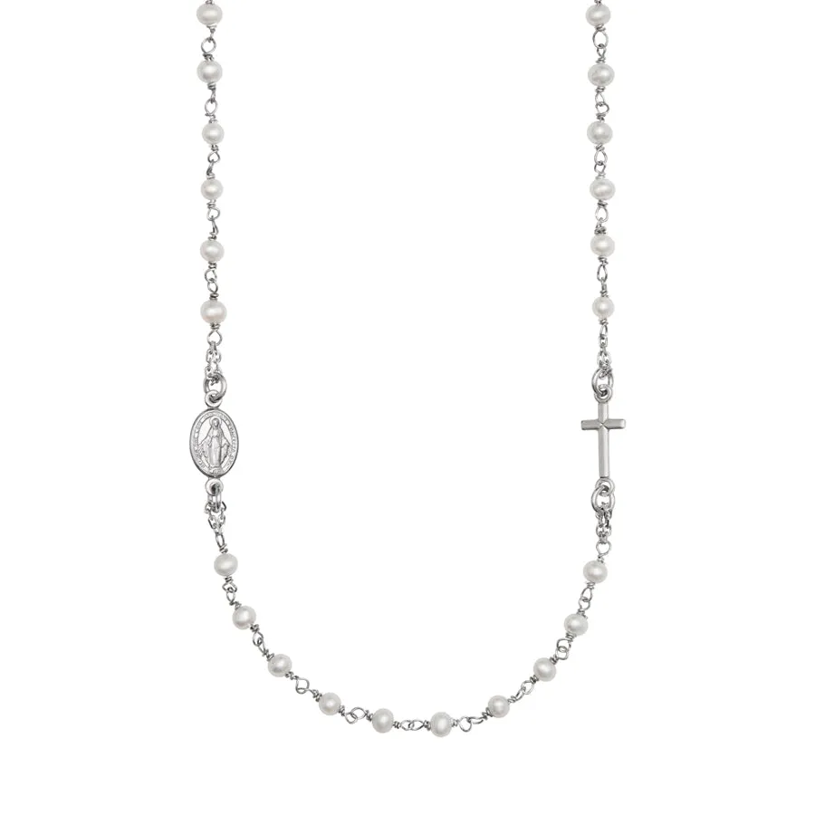 MIRACULOUS AND CROSS - PEARL NECKLACE - SILVER