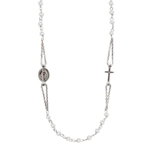 MIRACULOUS AND CROSS - PEARL NECKLACE - WHITE GOLD