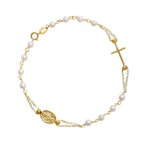 MIRACULOUS AND CROSS - PEARLS ROSARY BRACELET - GOLD