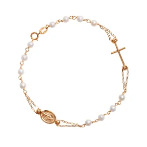 MIRACULOUS AND CROSS - PEARLS ROSARY BRACELET - ROSE GOLD