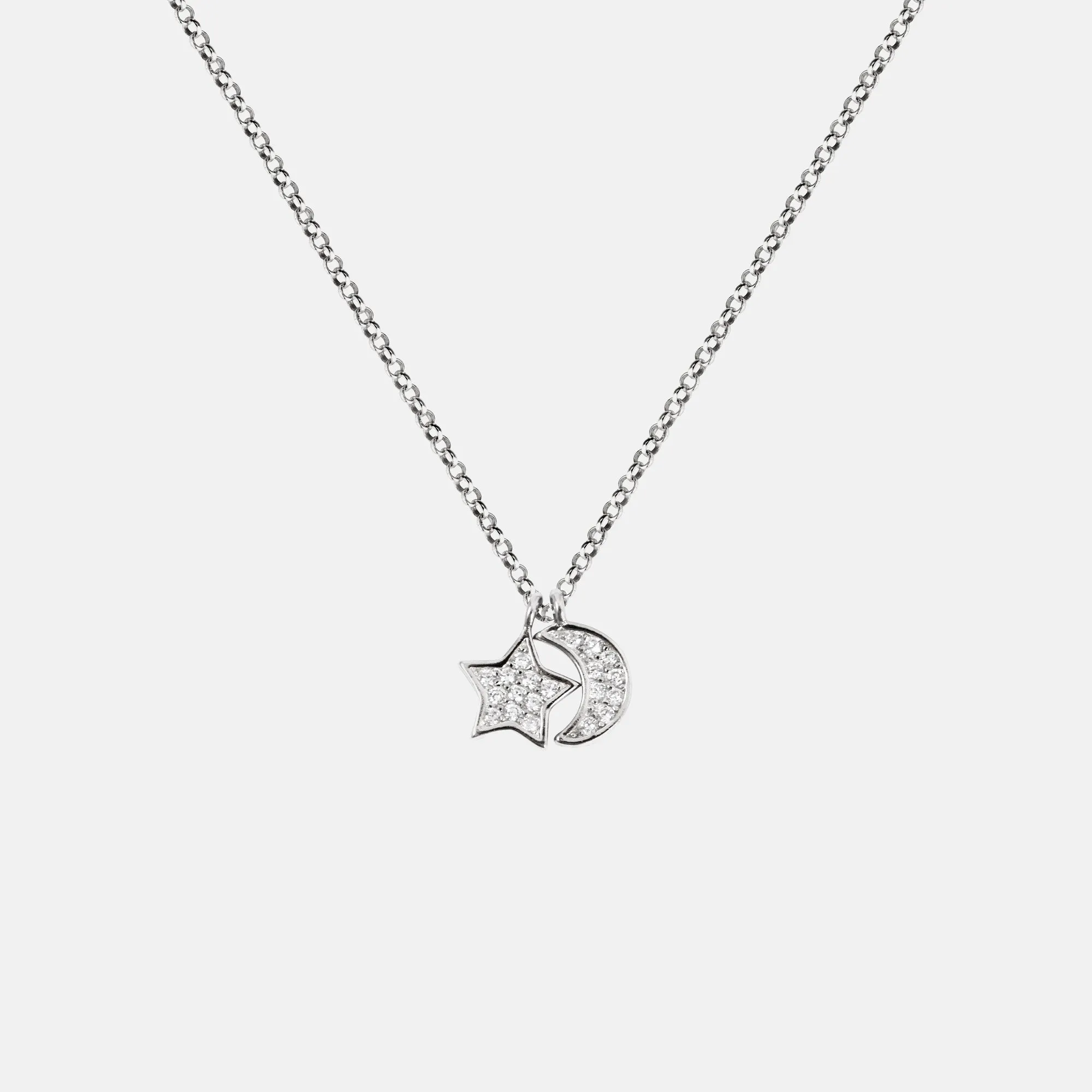 Moon & Star Diamonds Silver Necklace