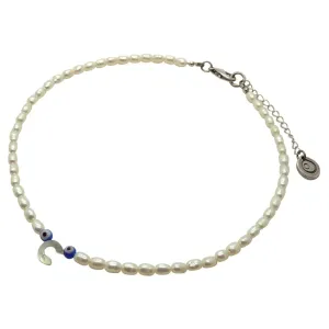 Mother of Pearl Initial Alphabet Evil Eye Charm Freshwater Pearl Choker