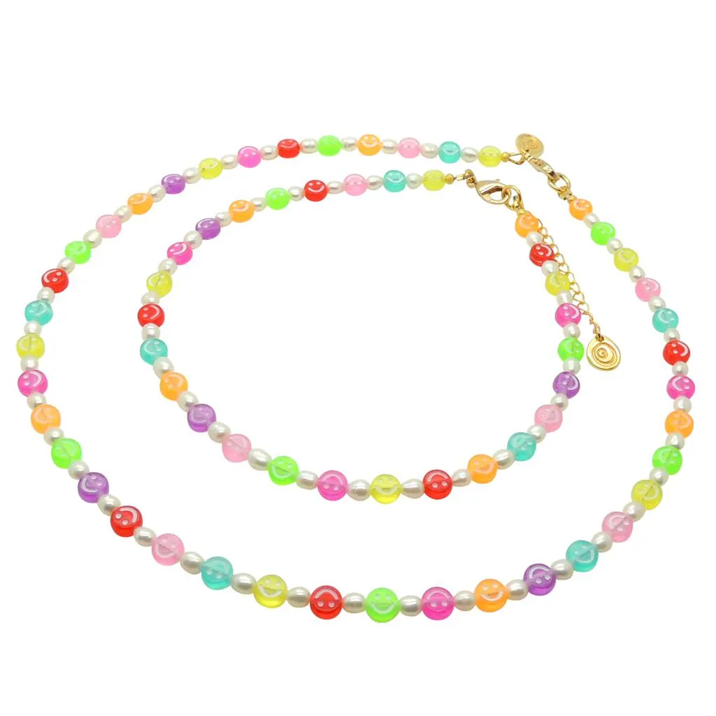 Multicolour Mini Smiley Charm Freshwater Pearl Choker