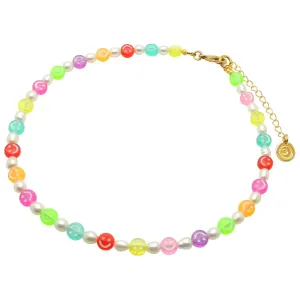 Multicolour Mini Smiley Charm Freshwater Pearl Choker