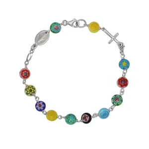 MURRINA GLASS BEADS ROSARY BRACELET - SILVER