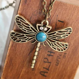 N379 Vintage Hollow Dragonfly Pendants Necklaces Women Antique  Jewelry Accessories 2017 Collares Wholesales