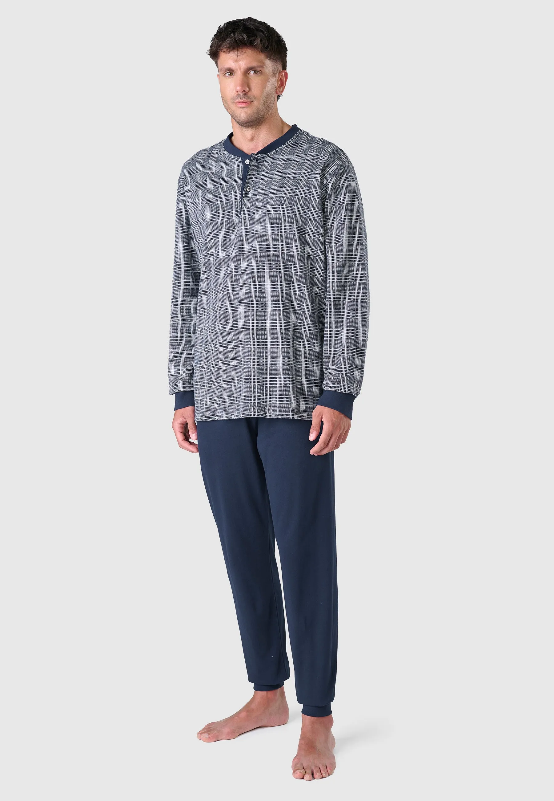 Pijama Hombre Invierno Premium Tapeta Algodón Punto - Azul 55028_39