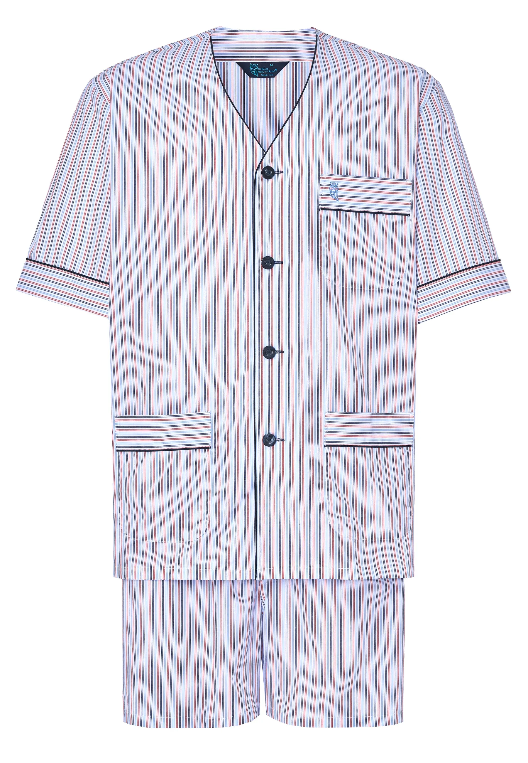 Pijama Hombre Verano Corto Judo Algodón Popelín Rayas - Blanco 4539_01