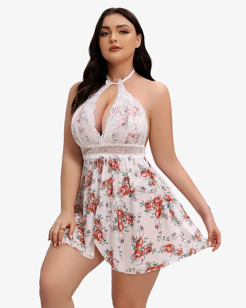 Plus Size Lace Snap Crotch Babydolls