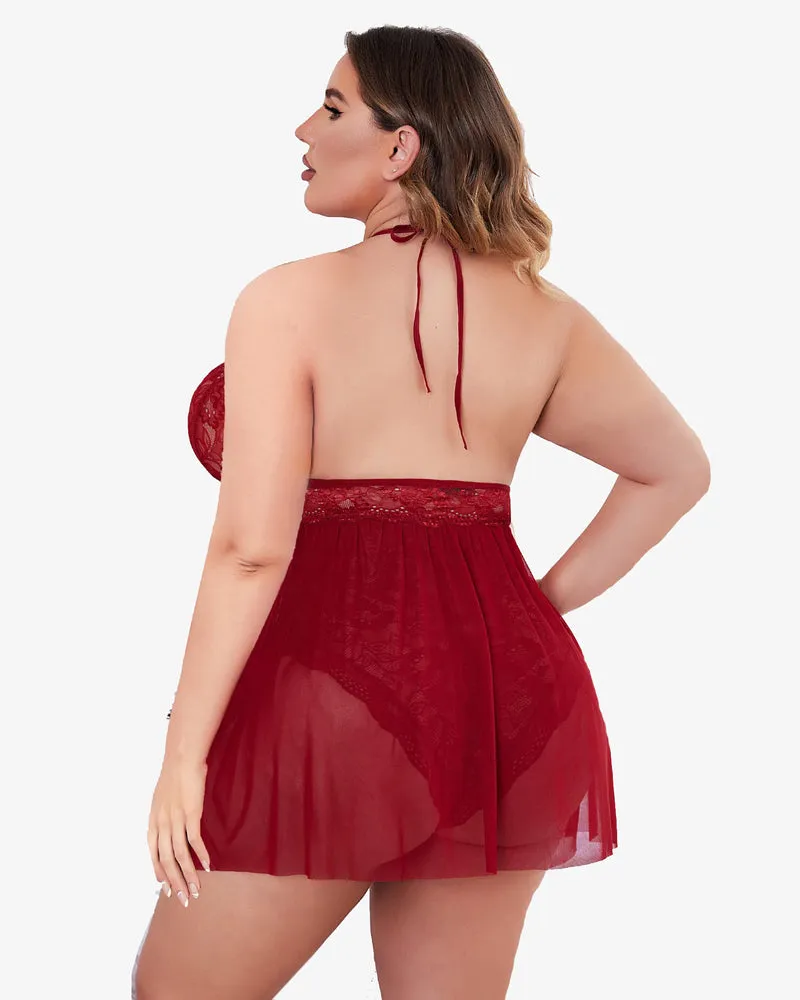 Plus Size Lace Snap Crotch Babydolls