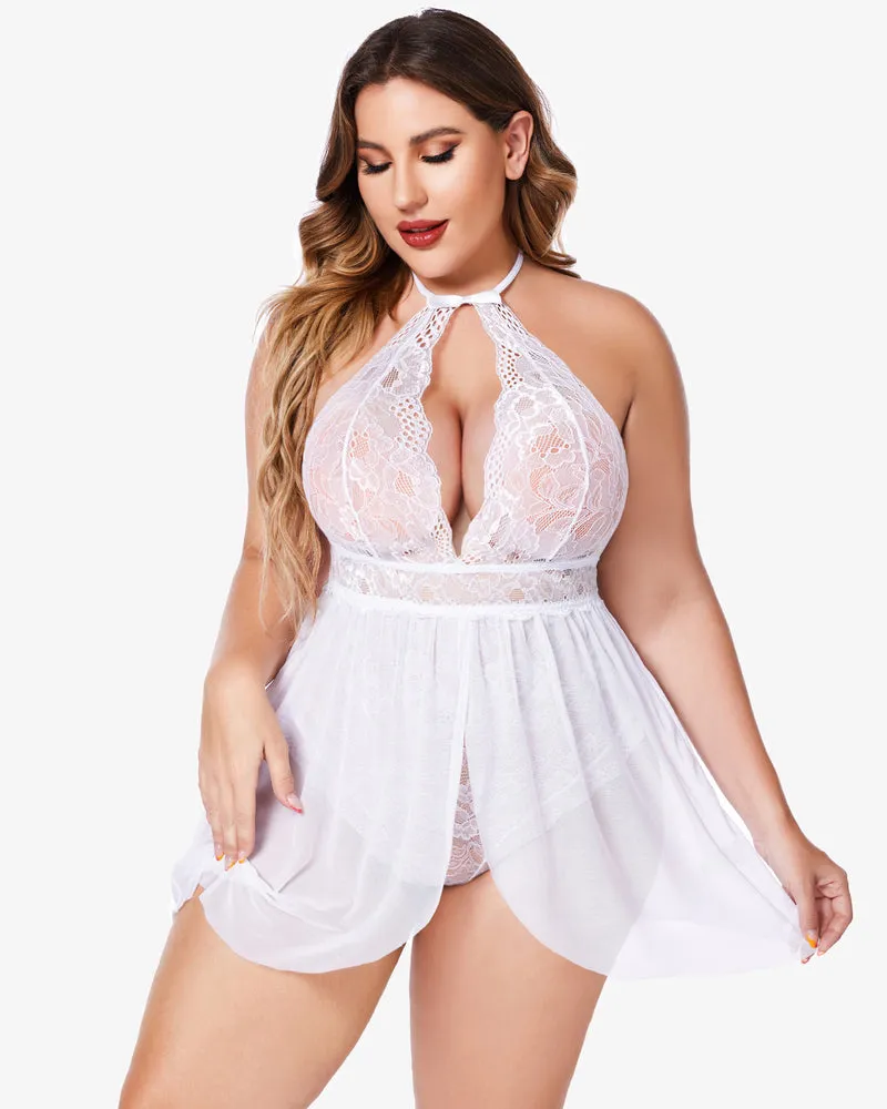 Plus Size Lace Snap Crotch Babydolls