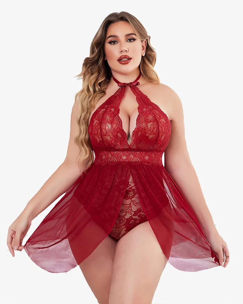 Plus Size Lace Snap Crotch Babydolls