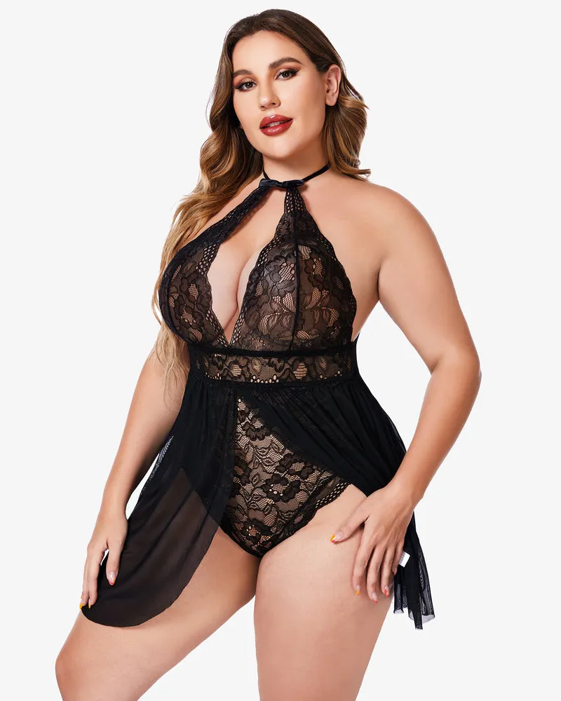 Plus Size Lace Snap Crotch Babydolls