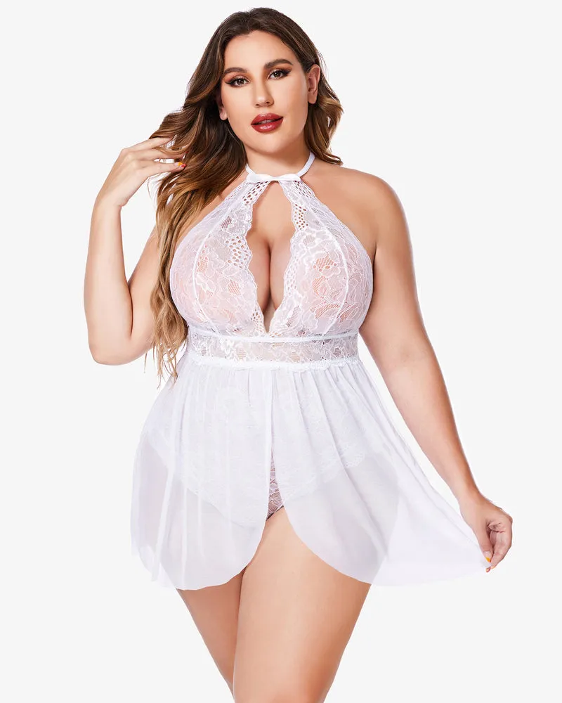 Plus Size Lace Snap Crotch Babydolls