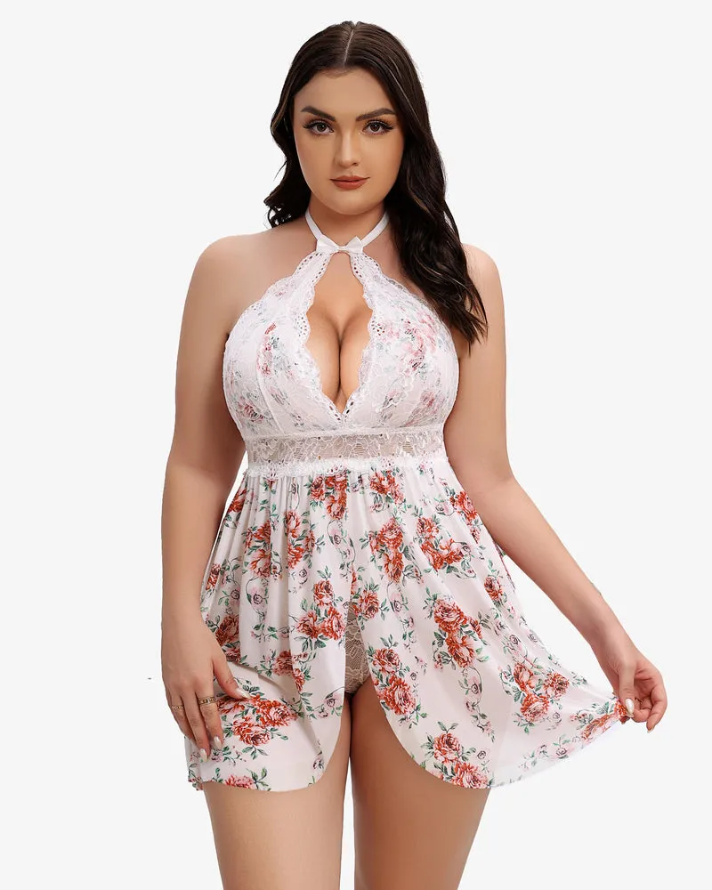 Plus Size Lace Snap Crotch Babydolls