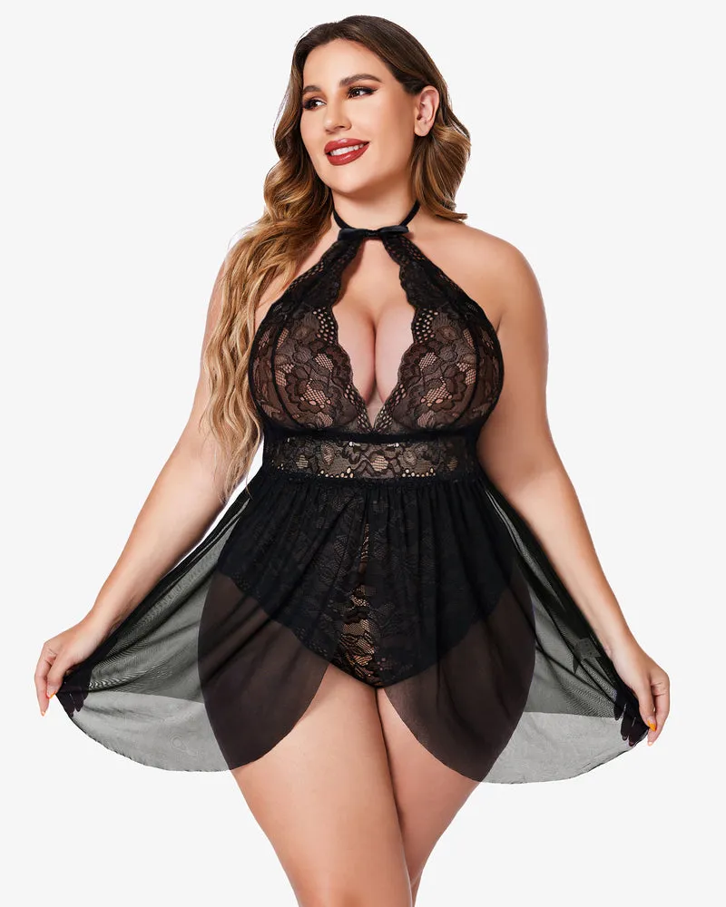 Plus Size Lace Snap Crotch Babydolls