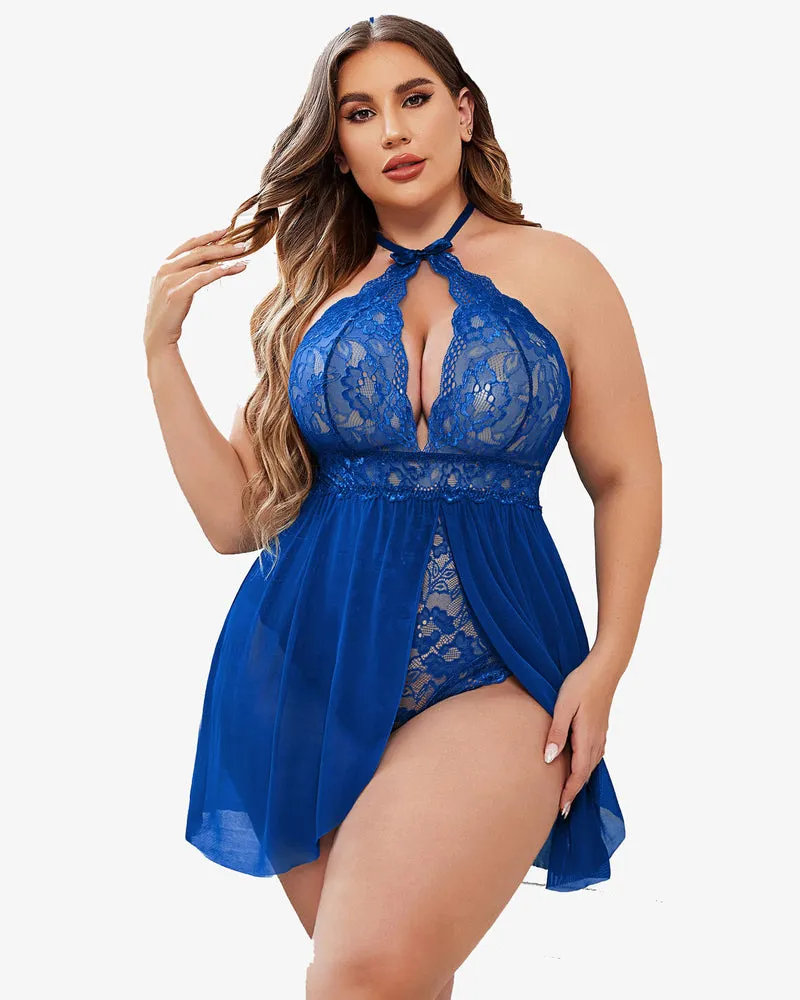 Plus Size Lace Snap Crotch Babydolls